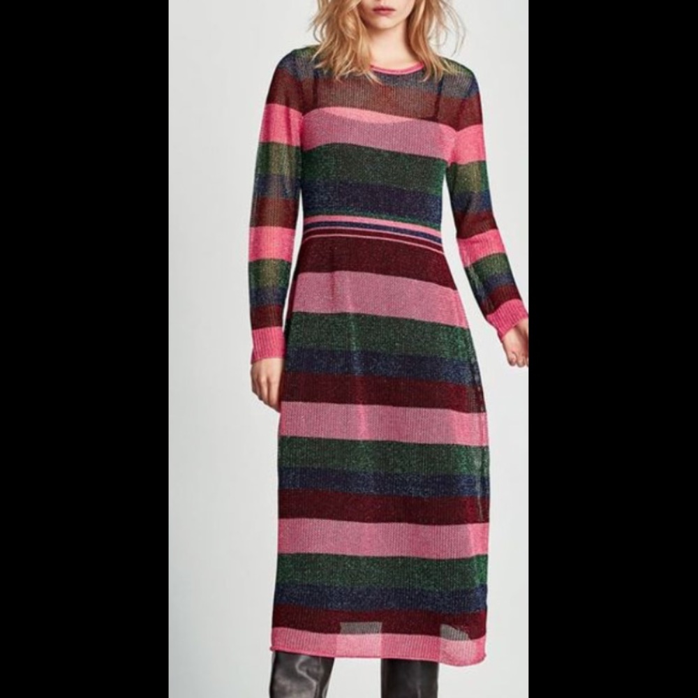 New Zara stripe open work dress